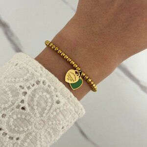 SKU:0163 Gold bracelet pendant gold heart forever love New York green mint